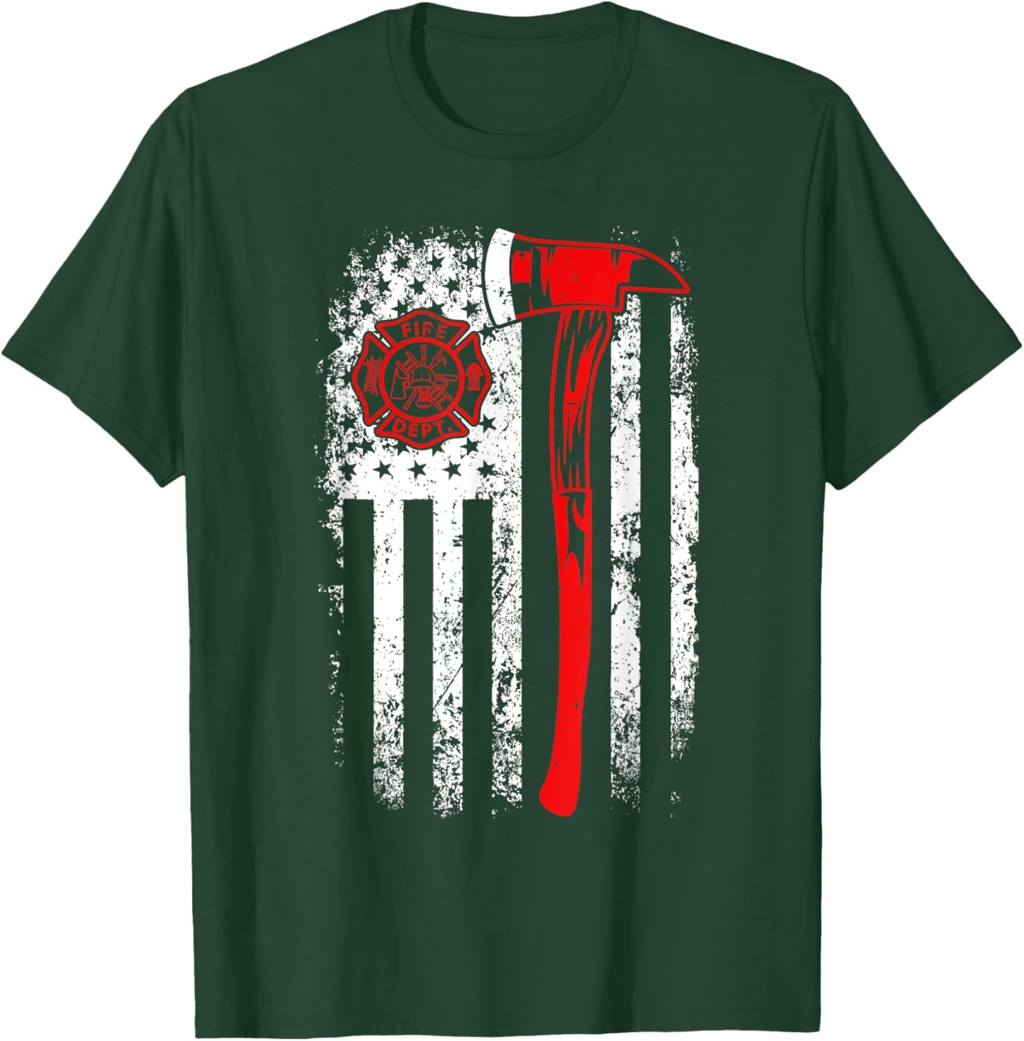American Flag Firefighter For Fireman Patriotic Fire Fighter T-Shirt - T-Shirt | Forest