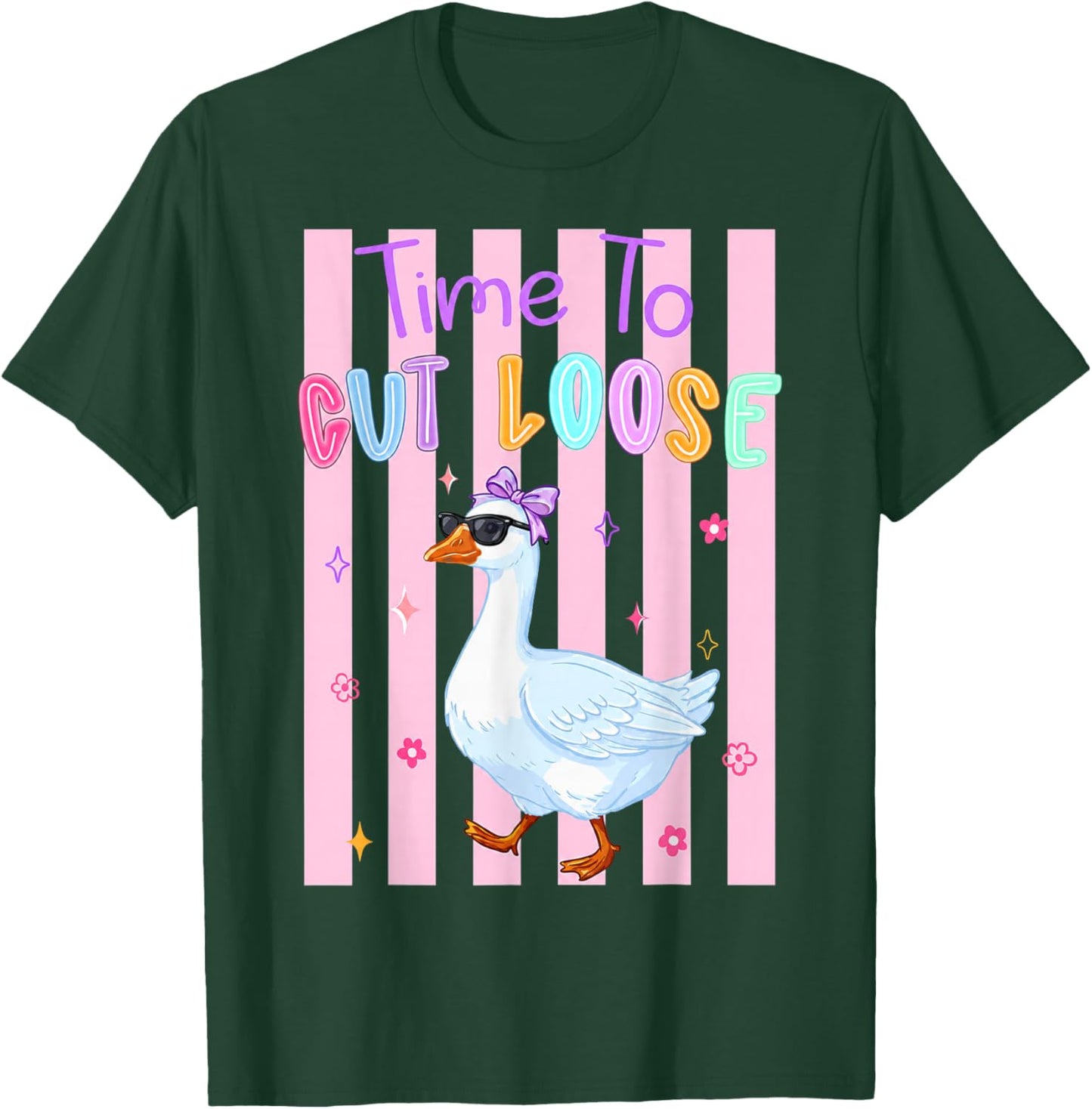 Time to Cut Goose Loose Striped Last Day of School Teacher T-Shirt - T-Shirt | Forest