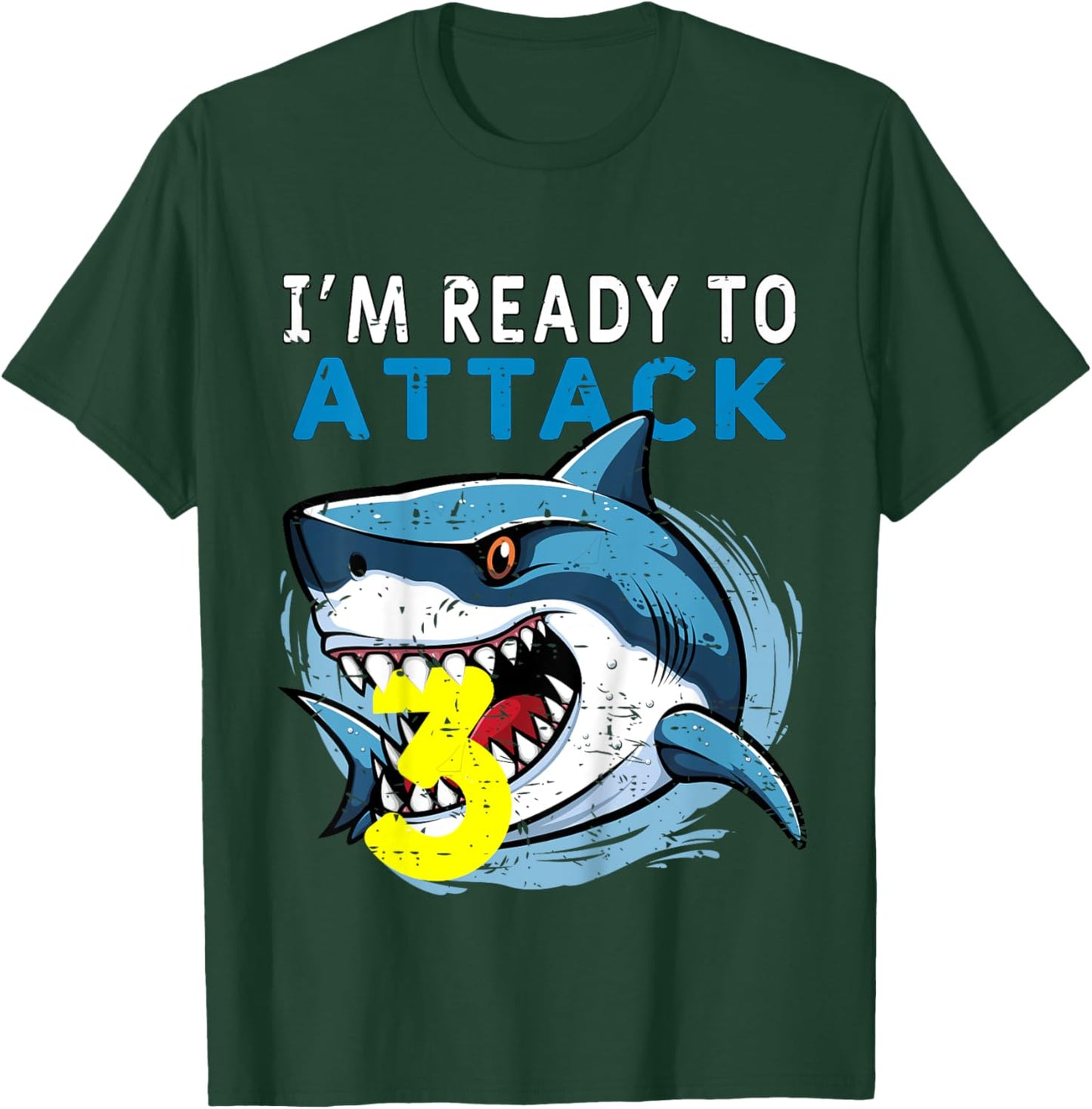 Kids I'm Ready to Attack 3 Funny Shark 3th Birthday Boys Kids T-Shirt - T-Shirt | Forest