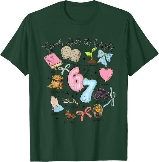 Funny Christian Six Seven God Did It First 67 Meme Jesus 6 7 T-Shirt - T-Shirt | Forest