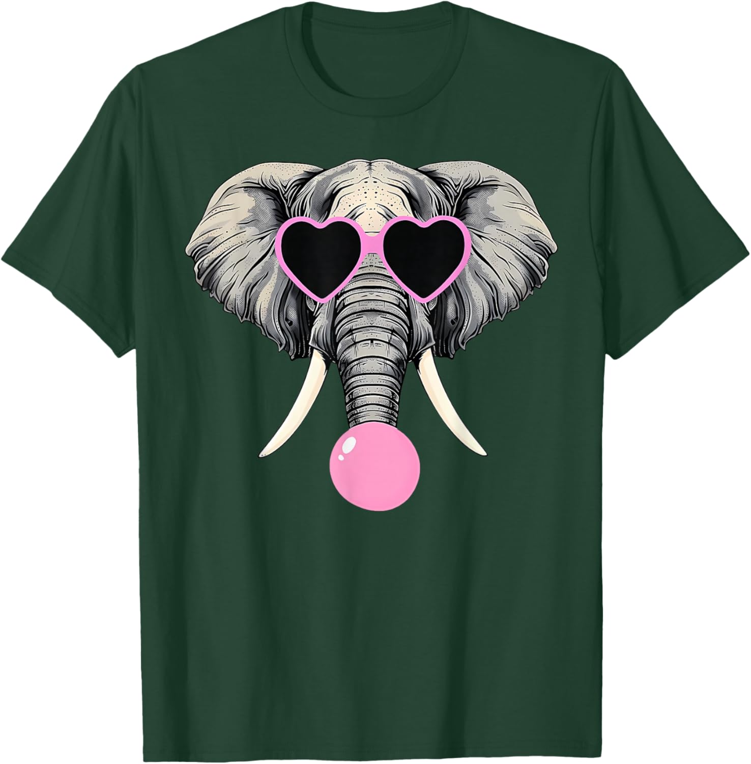 Funny Elephant Wearing Glasses and Blowing Pink Bubble Gum T-Shirt - T-Shirt | Forest