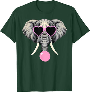 Funny Elephant Wearing Glasses and Blowing Pink Bubble Gum T-Shirt - T-Shirt | Forest