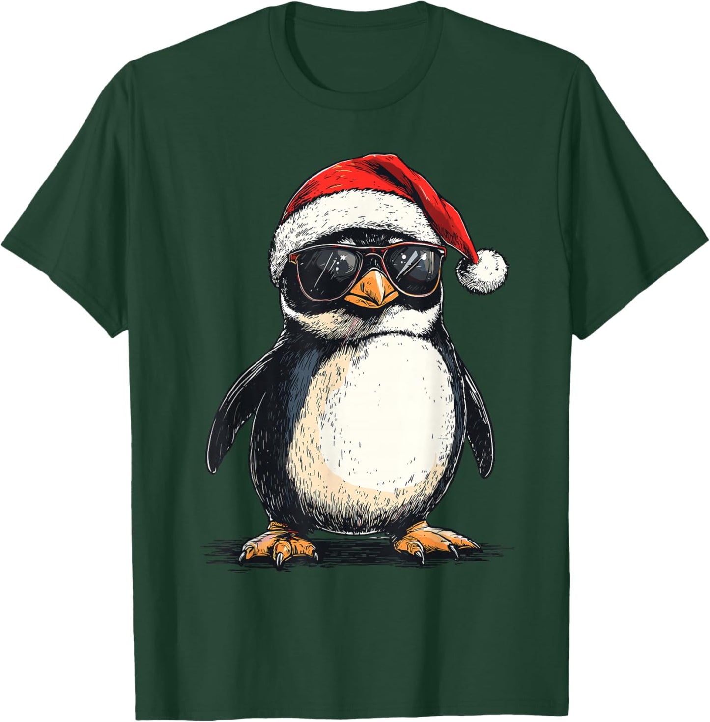 Penguin Santa Hat Funny Penguin Lovers Xmas Christmas Pajama T-Shirt - T-Shirt | Forest