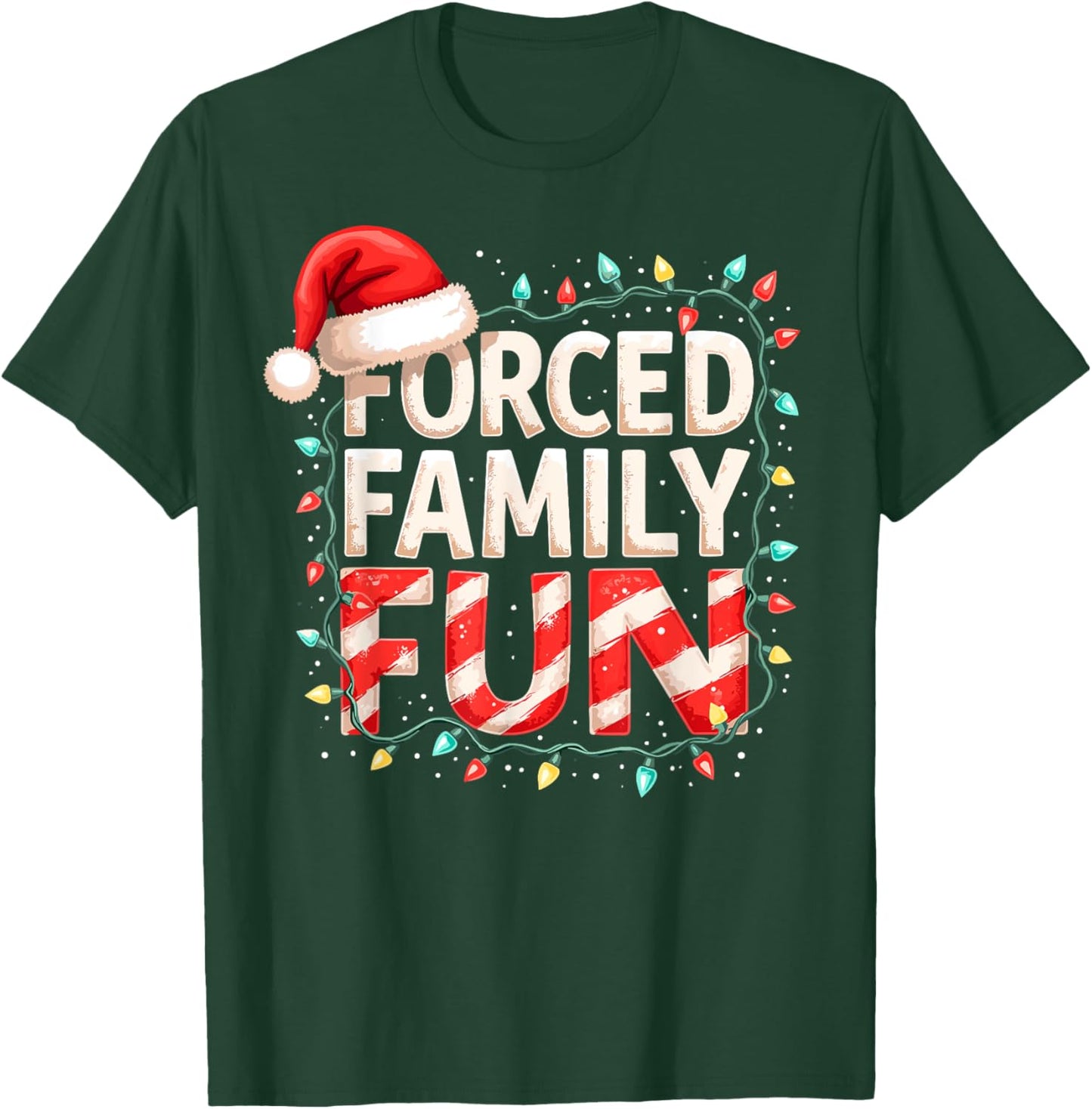 Forced Family Fun Christmas Candy Cane Tree Lights Party T-Shirt - T-Shirt | Forest