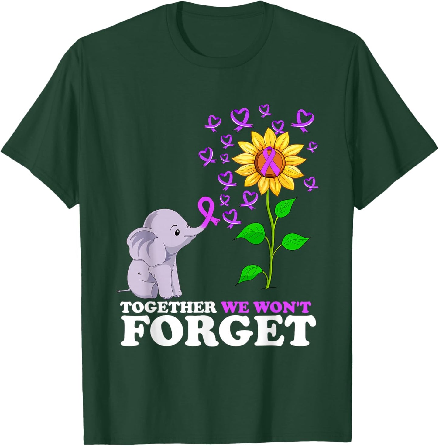 Elephant Purple Ribbon End Alzheimer's Awareness Sunflower T-Shirt - T-Shirt | Forest