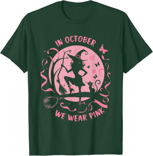 In October We Wear Pink Witch Halloween Breast Cancer Women T-Shirt - T-Shirt | Forest