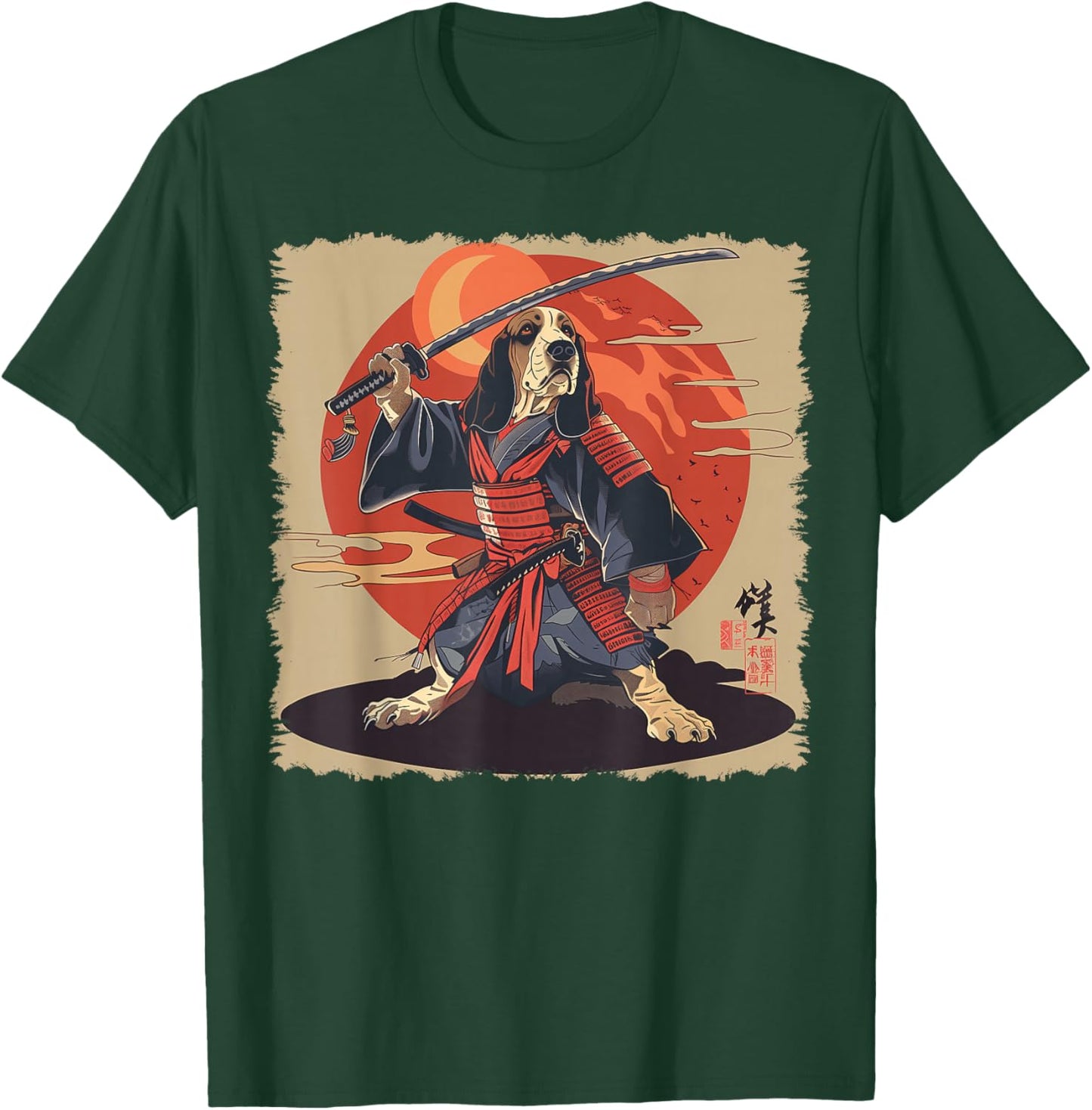 Basset Hound Dog Japanese Art Samurai Ukiyo-e T-Shirt - T-Shirt | Forest
