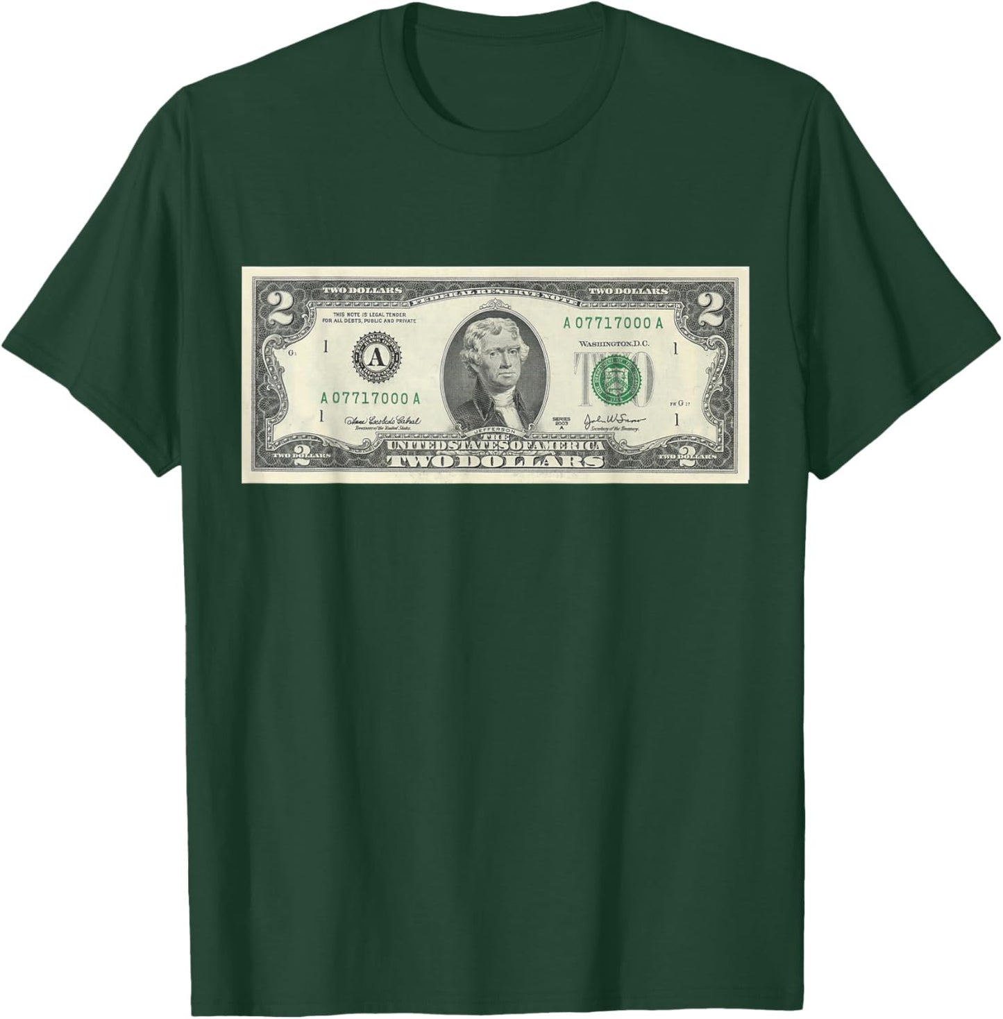 Official $2 Dollar Bill Vintage Money Design Cash Currency T-Shirt - T-Shirt | Forest