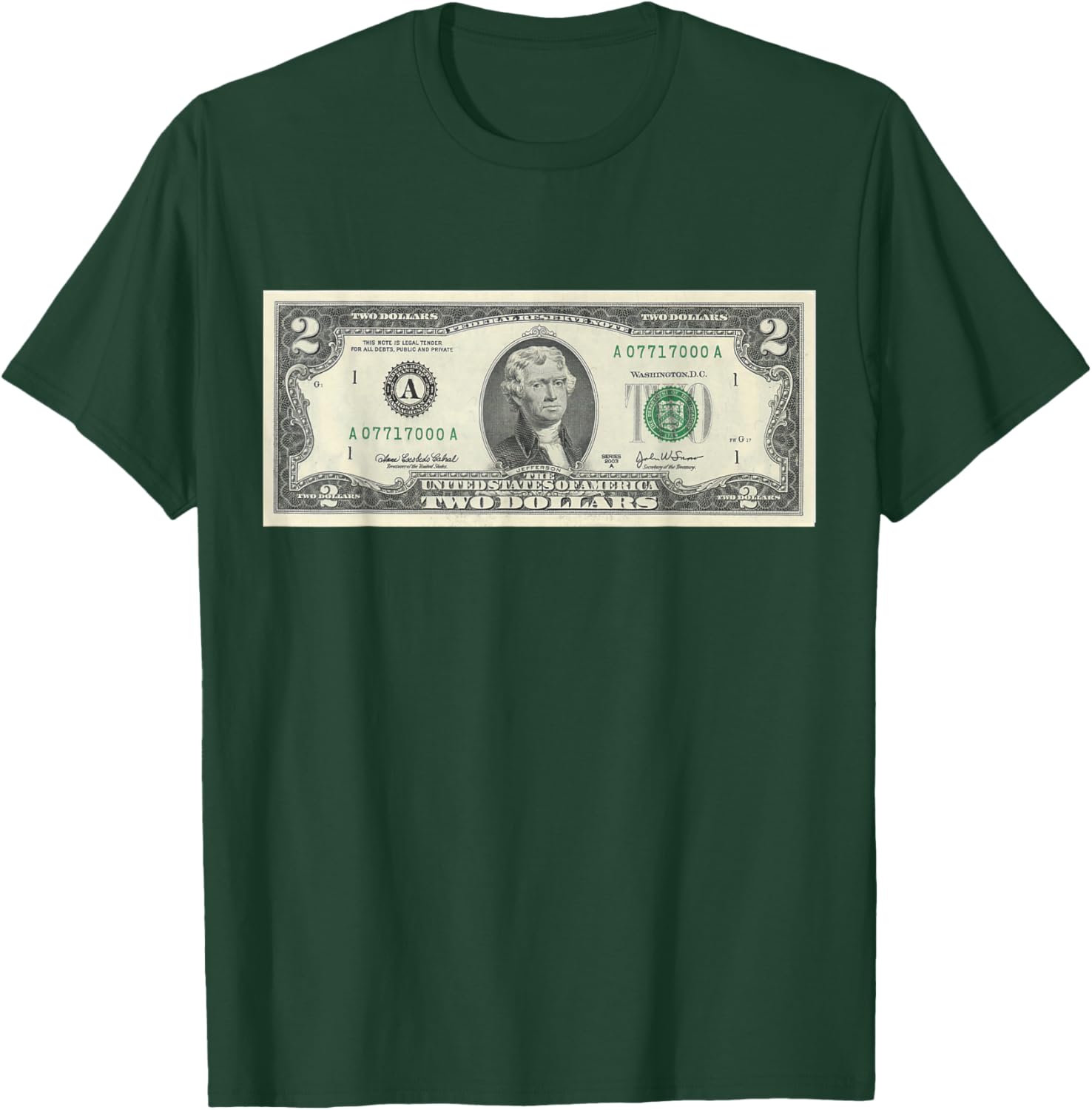 Official $2 Dollar Bill Vintage Money Design Cash Currency T-Shirt - T-Shirt | Forest