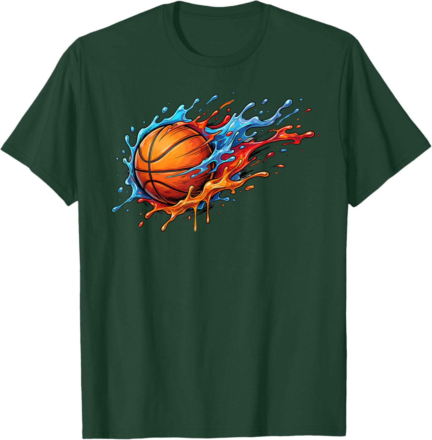 Vibrant Basketball Splash Graphic Modern Street Style T-Shirt - T-Shirt | Forest