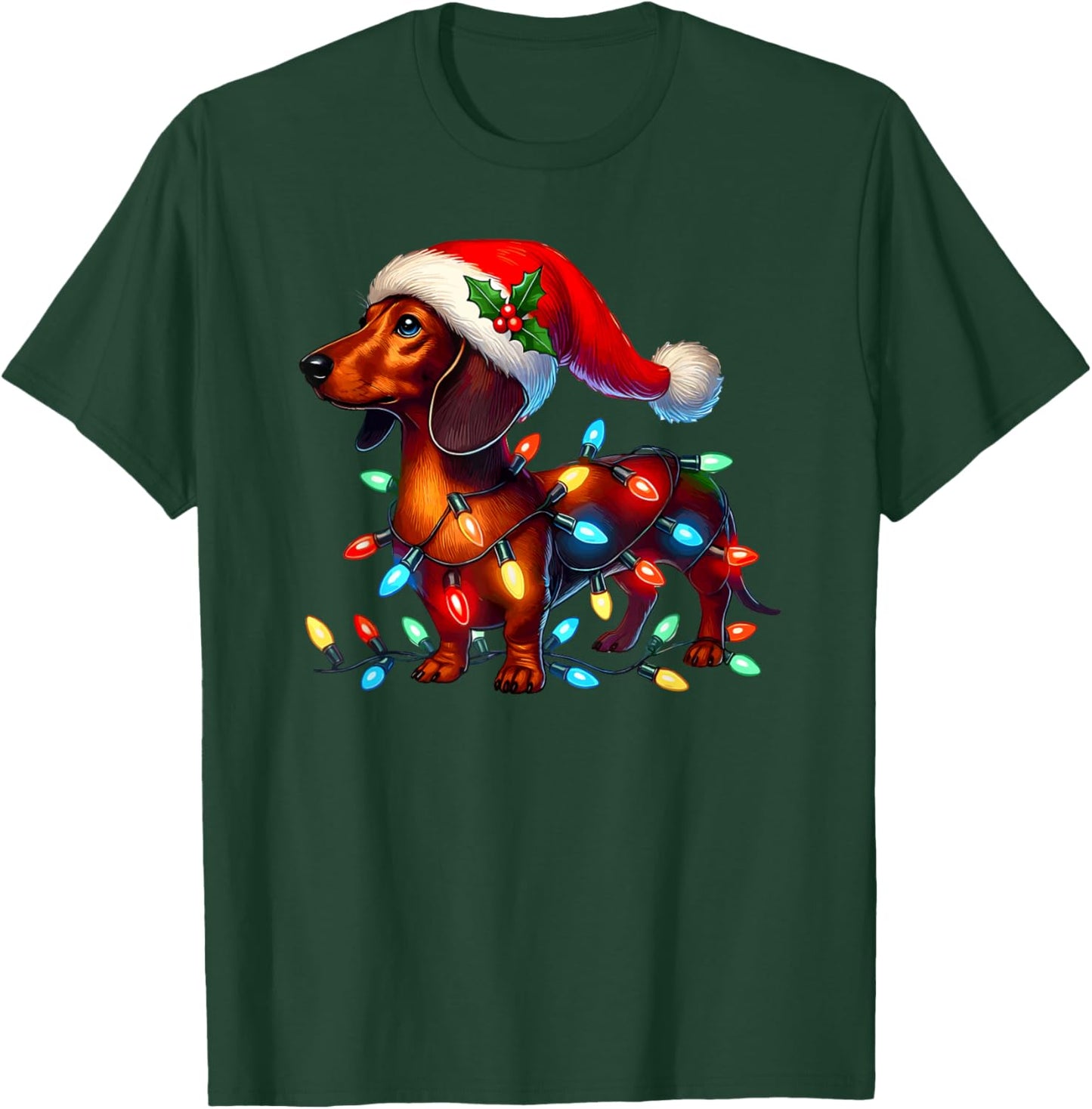 Dachshund weiner weener wiener dog funny christmas lights T-Shirt - T-Shirt | Forest