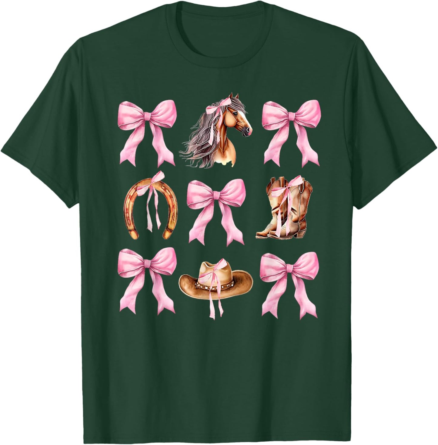 Western Girl Country Rodeo Pink Cowgirl Horse Coquette Bow T-Shirt - T-Shirt | Forest