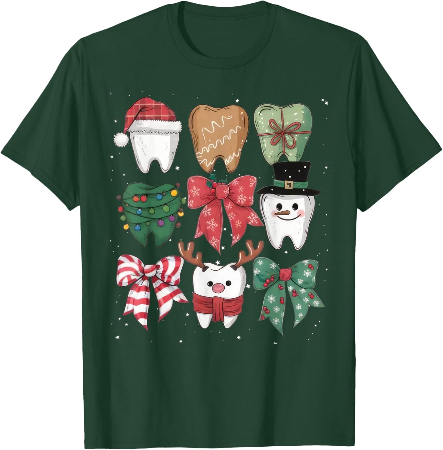 Coquette Bow Dental Christmas Dentist Teeth Dental Hygienist T-Shirt - T-Shirt | Forest