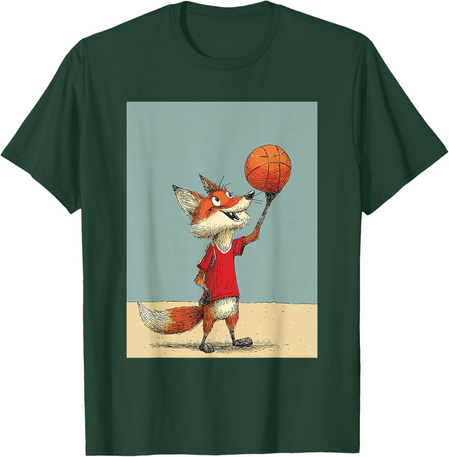 Cute Fox Sports Funny Basketball Cartoon Design T-Shirt - T-Shirt | Forest