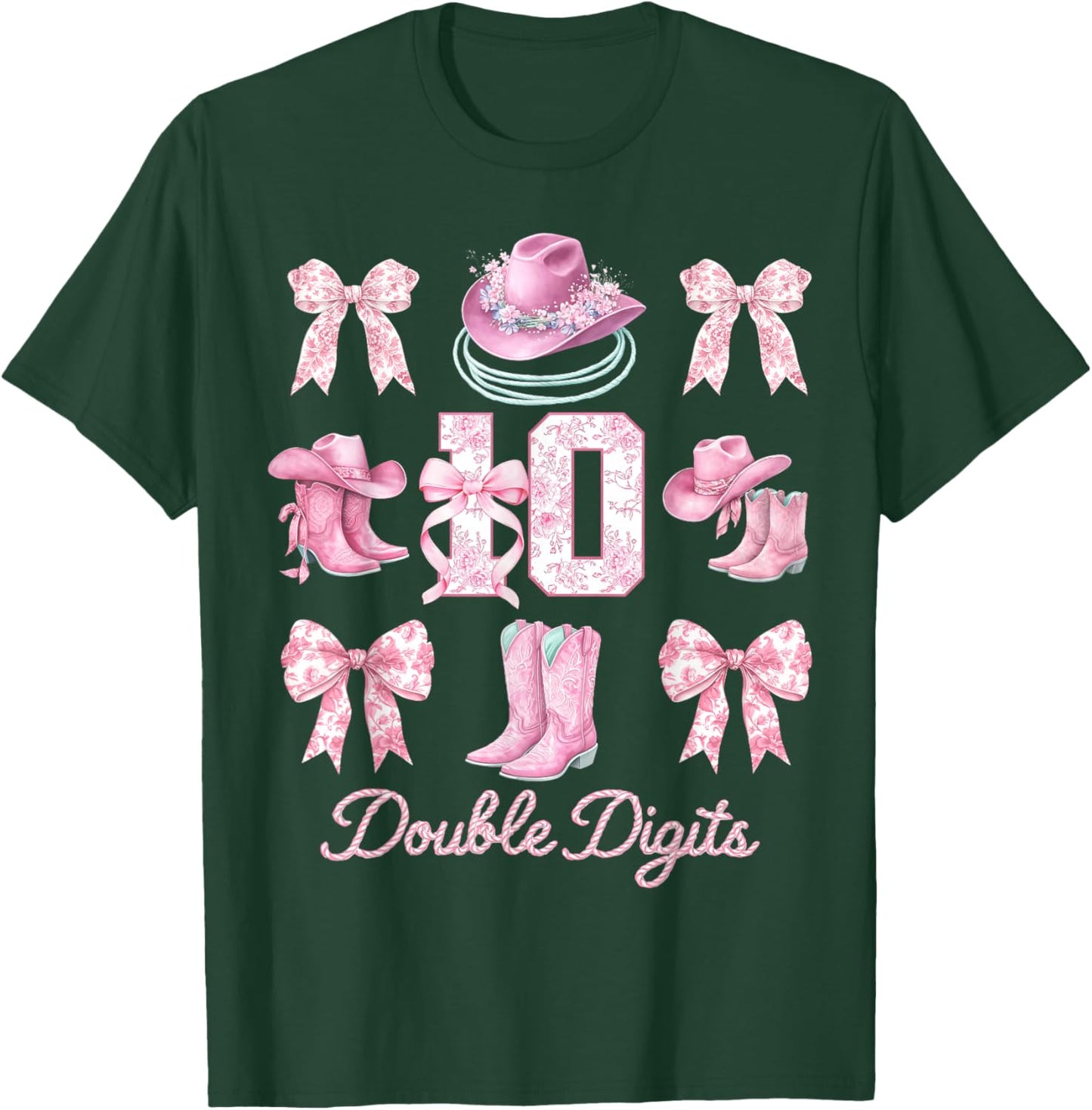 10th Birthday Girl Cowgirl Coquette Bow Rodeo Western Bday T-Shirt - T-Shirt | Forest