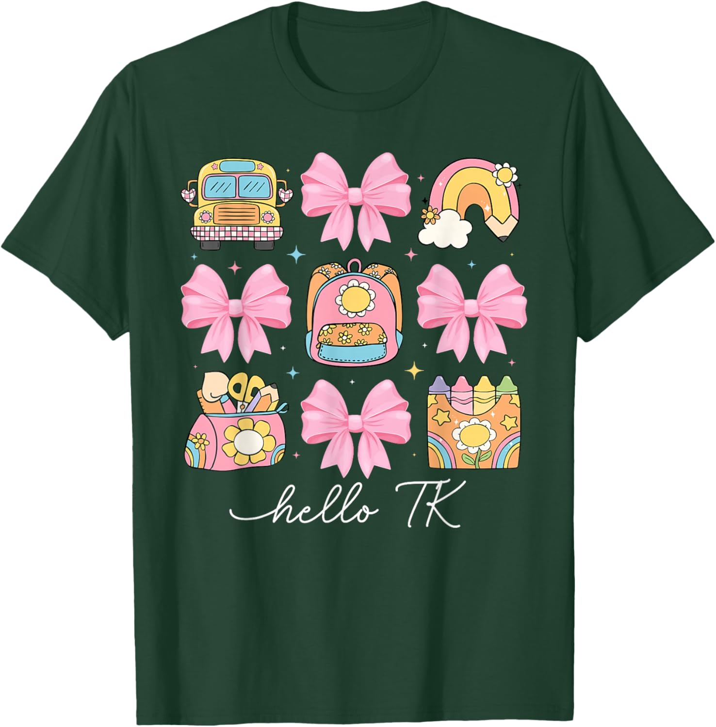 Hello TK Student Coquette Transitional Kindergarten Teacher T-Shirt - T-Shirt | Forest