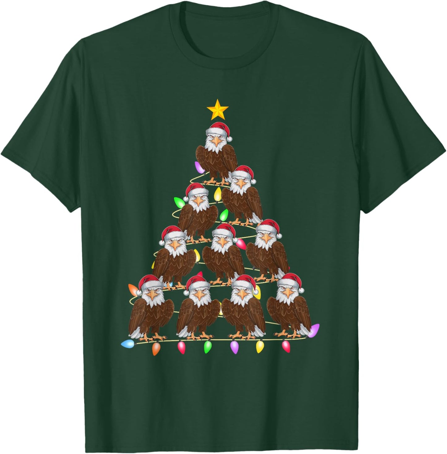 Christmas Tree Lights Men Women Santa Eagle Xmas PJs T-Shirt - T-Shirt | Forest