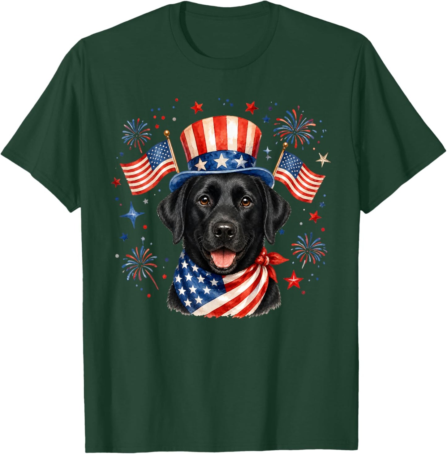 Patriotic Black Labrador Dog 4th of July American Flag T-Shirt - T-Shirt | Forest