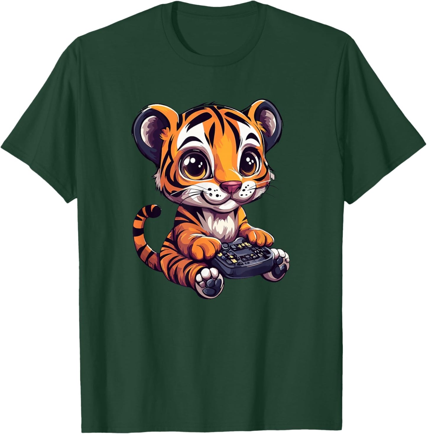 Cute Tiger Playing Video Games Fun T-Shirt - T-Shirt | Forest