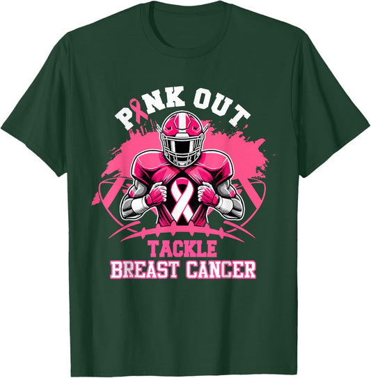 Pink Out Tackle Breast Cancer Awareness American Football T-Shirt - T-Shirt | Forest