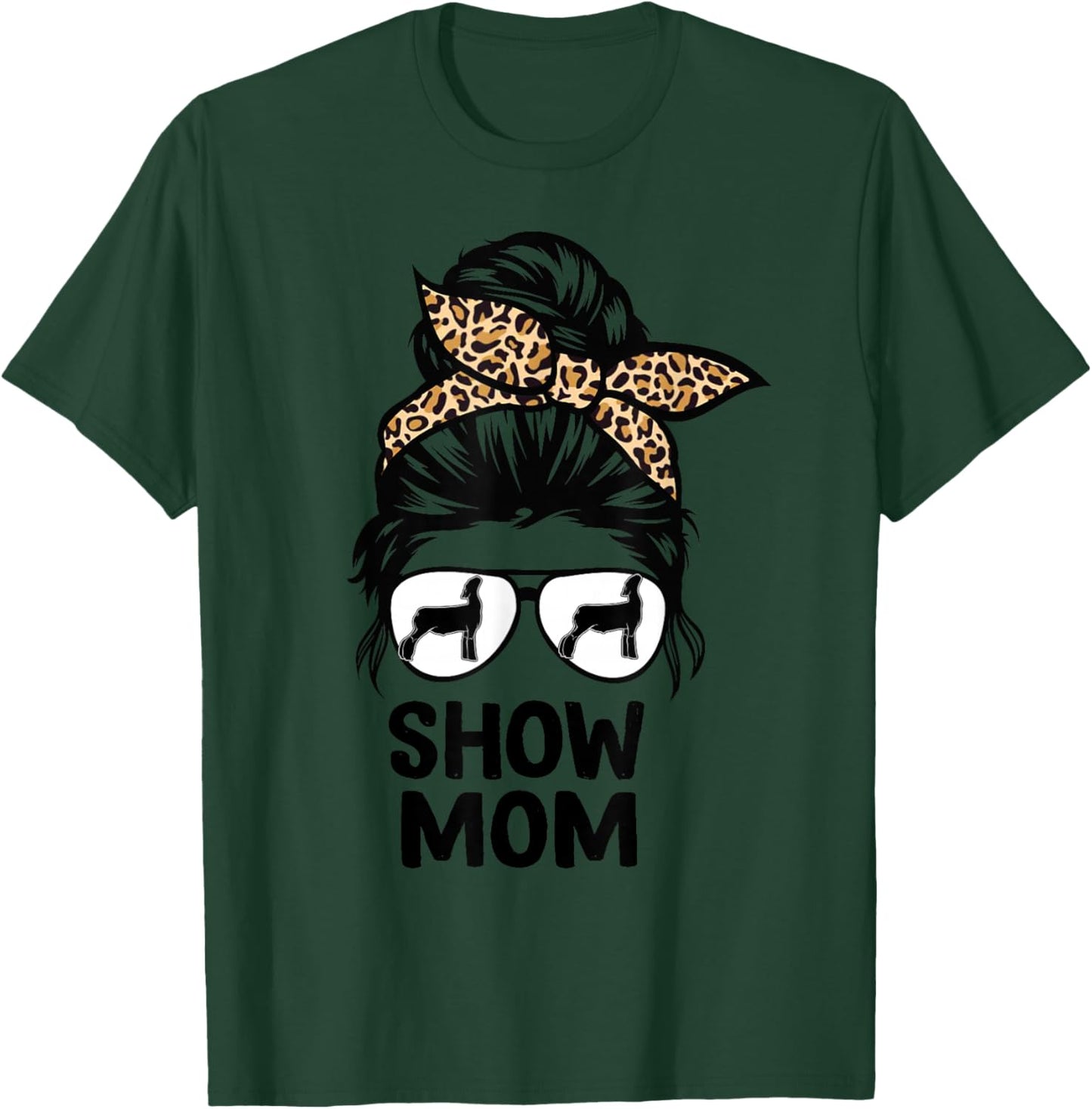Show Lamb Mom Messy Bun Leopard, Sheep Show Mama T-Shirt - T-Shirt | Forest
