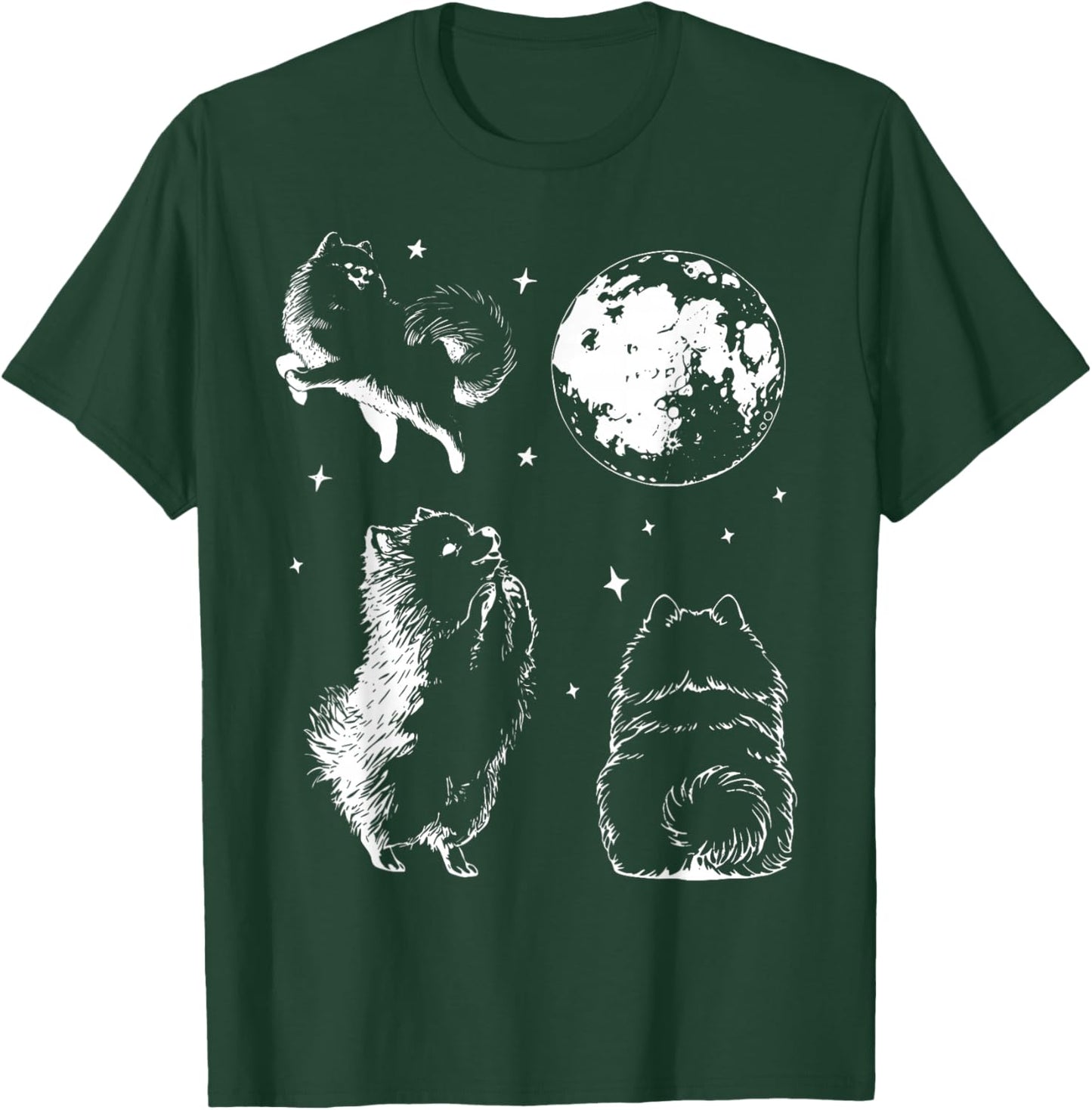 Vintage Three Pomeranian Dog Howling at The Moon Pet Lover T-Shirt - T-Shirt | Forest