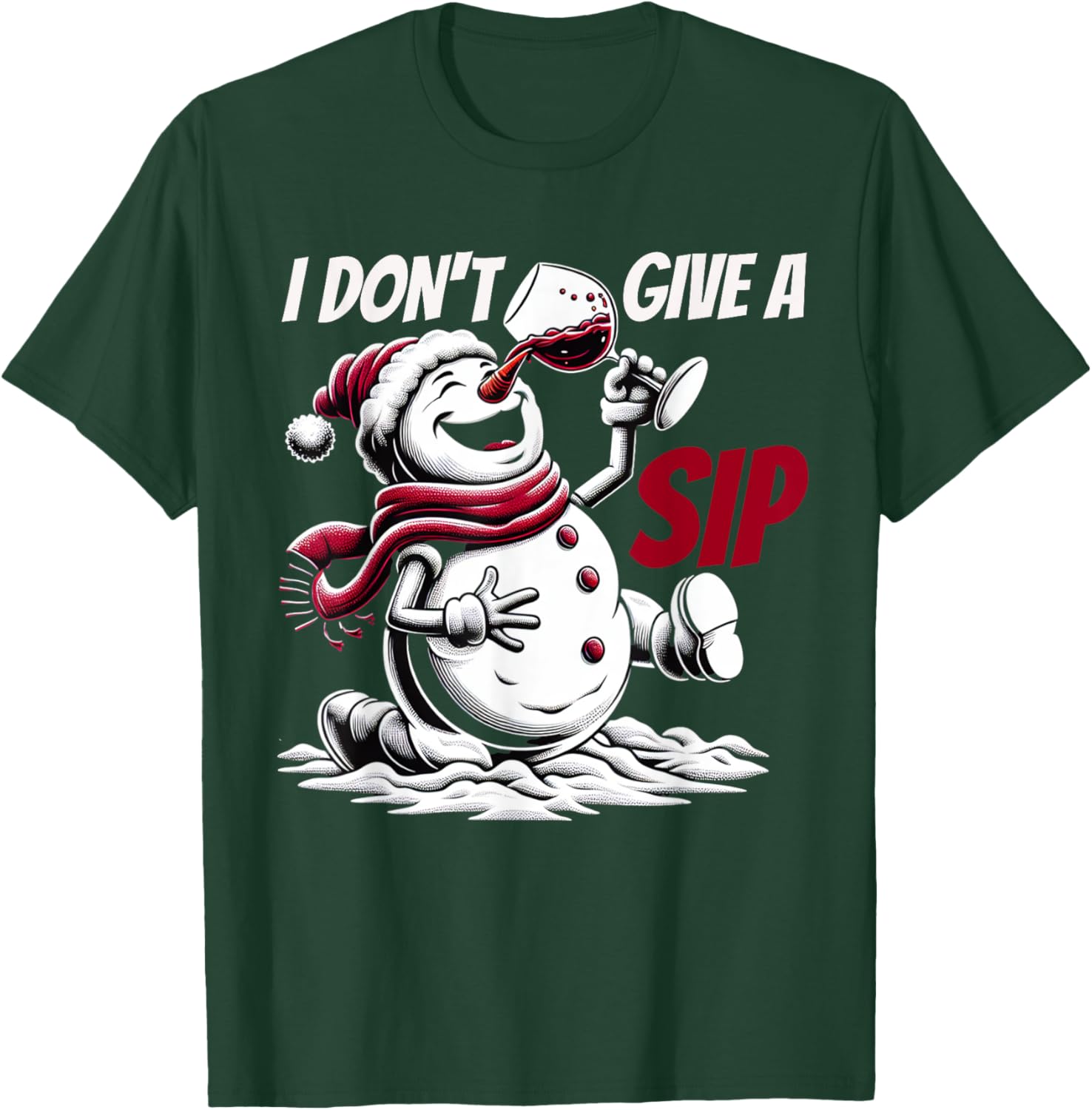 Christmas I Don't Give A Sip Funny Winter Xmas Snowman Wine T-Shirt - T-Shirt | Forest