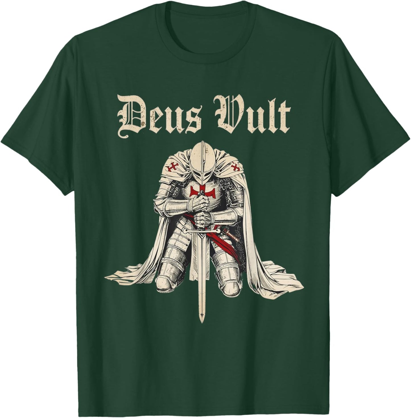 Vintage Deus Vult Templar Knight of The Crusades T-Shirt - T-Shirt | Forest