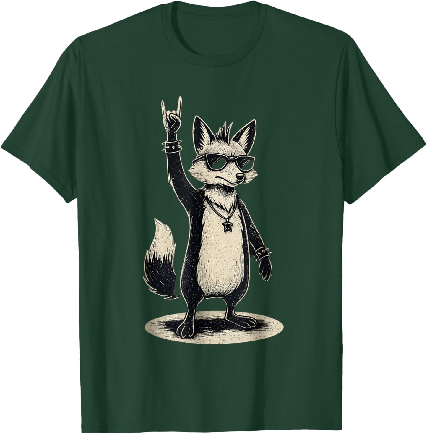 Rock Fox with Sunglasses Hand Sign Cool T-Shirt - T-Shirt | Forest