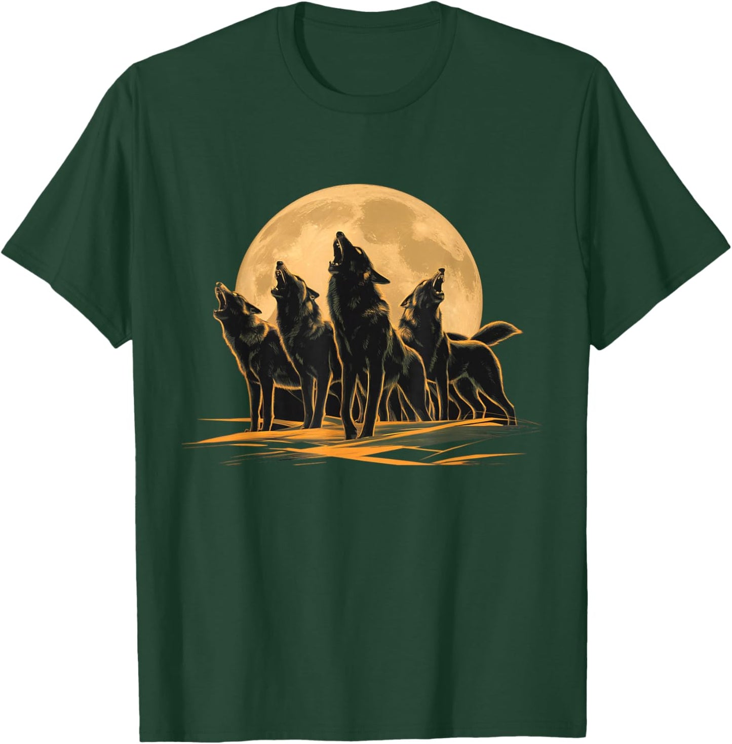 Four Wolves Howling at the Moon T-Shirt - T-Shirt | Forest