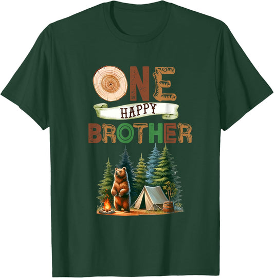 One Happy Brother Camper First Birthday Camping Bear Bro T-Shirt - T-Shirt | Forest