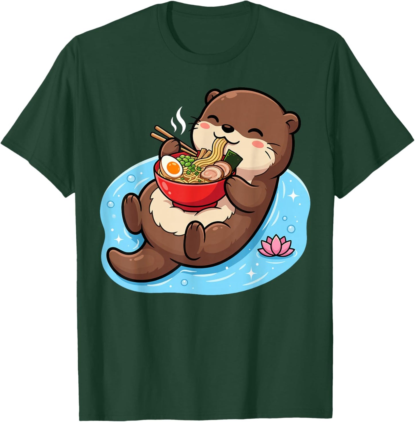 Cute Otter Eating Ramen Bowl Floating in Water T-Shirt - T-Shirt | Forest