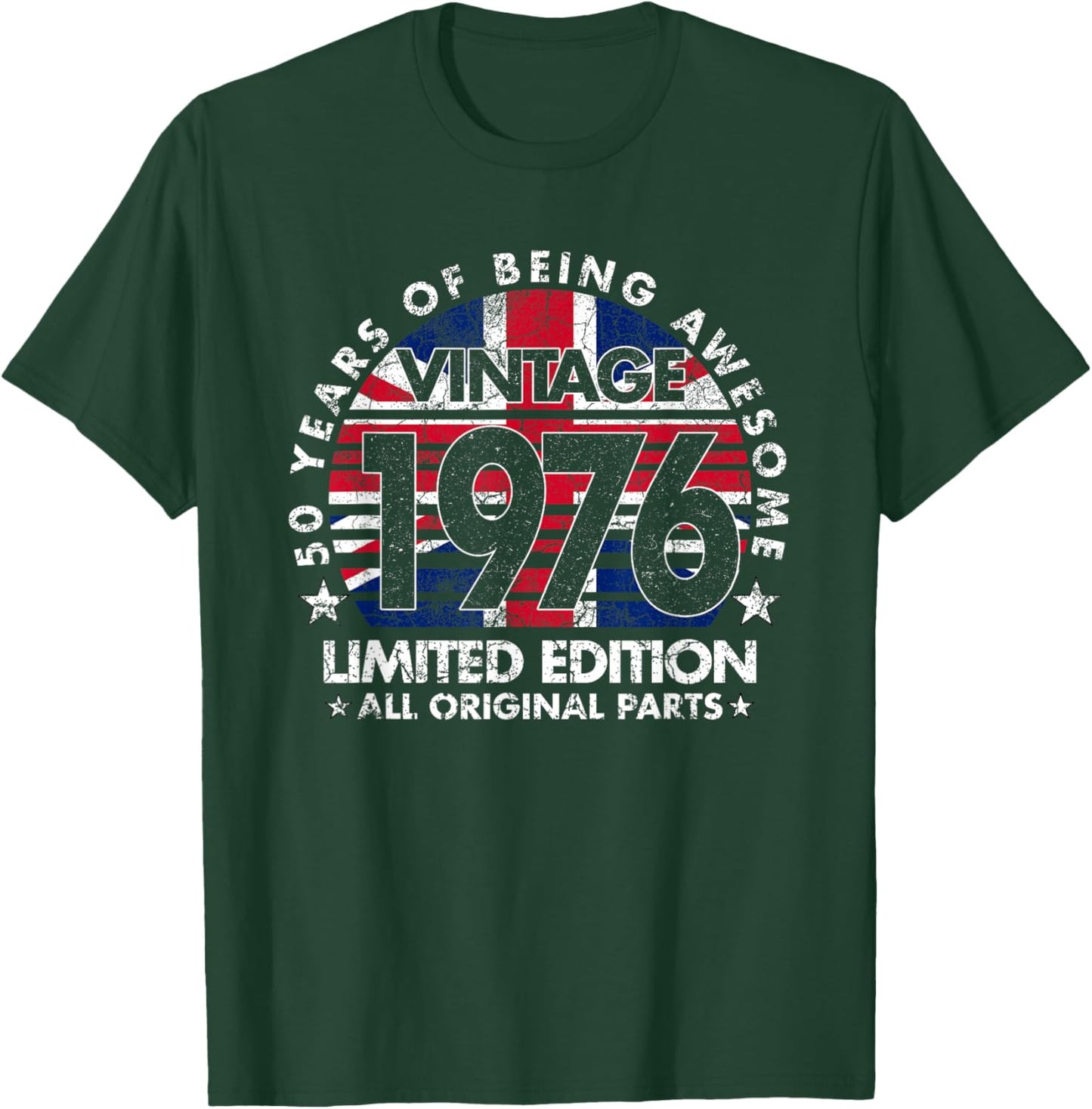 50 Years Old Vintage 1976 Ltd Edition UK Flag 50th Birthday T-Shirt - T-Shirt | Forest