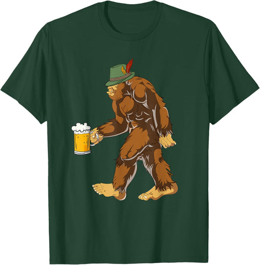 German Bigfoot Lederhosen Funny Beer Oktoberfest T-Shirt - T-Shirt | Forest