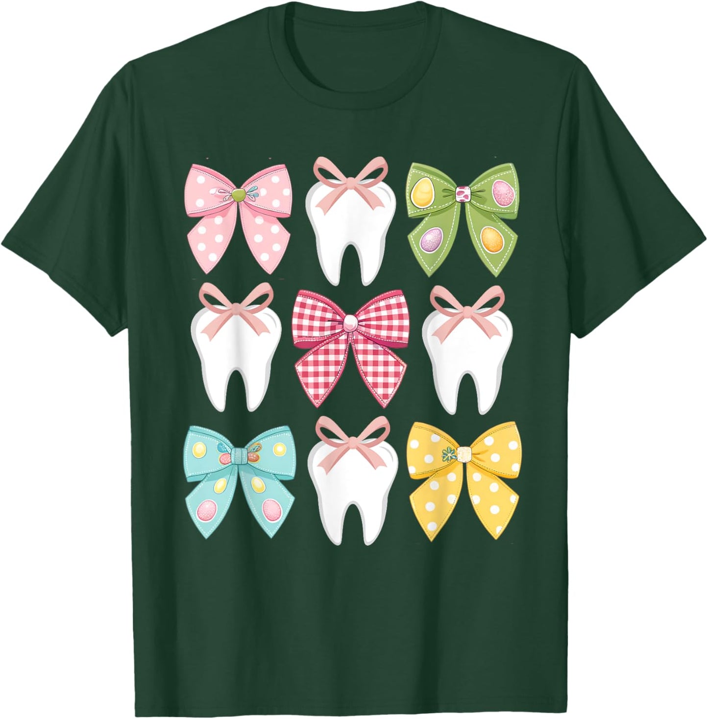 Cute Easter Bow Teeth Dental Squad Dentist Hygienist T-Shirt - T-Shirt | Forest