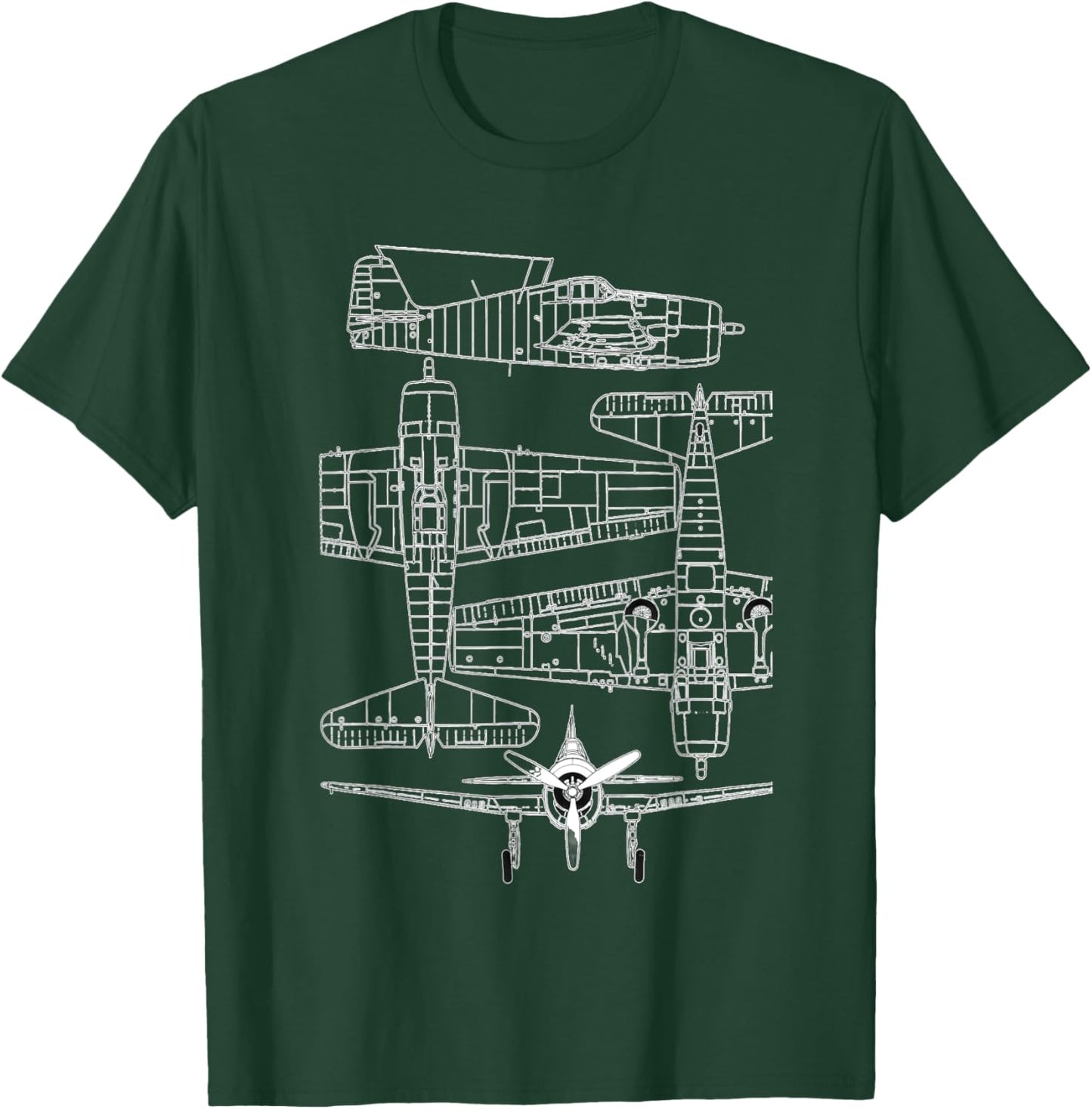 Grumman F6F Hellcat WW2 Navy Airplane Blueprint T-Shirt - T-Shirt | Forest