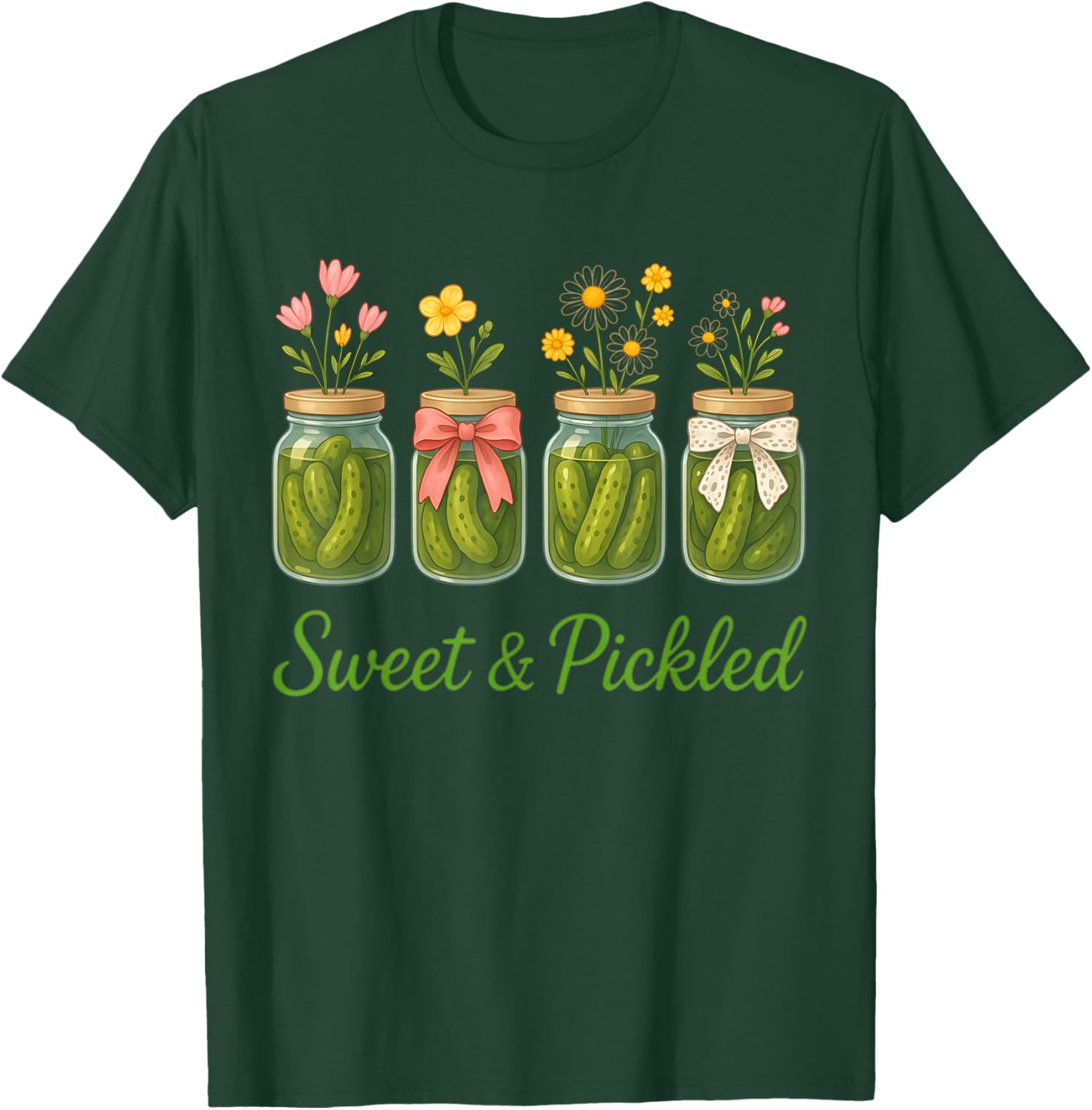 Vintage Canned Jar Pickles Wildflower Coquette Bow Women T-Shirt - T-Shirt | Forest
