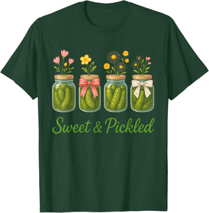 Vintage Canned Jar Pickles Wildflower Coquette Bow Women T-Shirt - T-Shirt | Forest