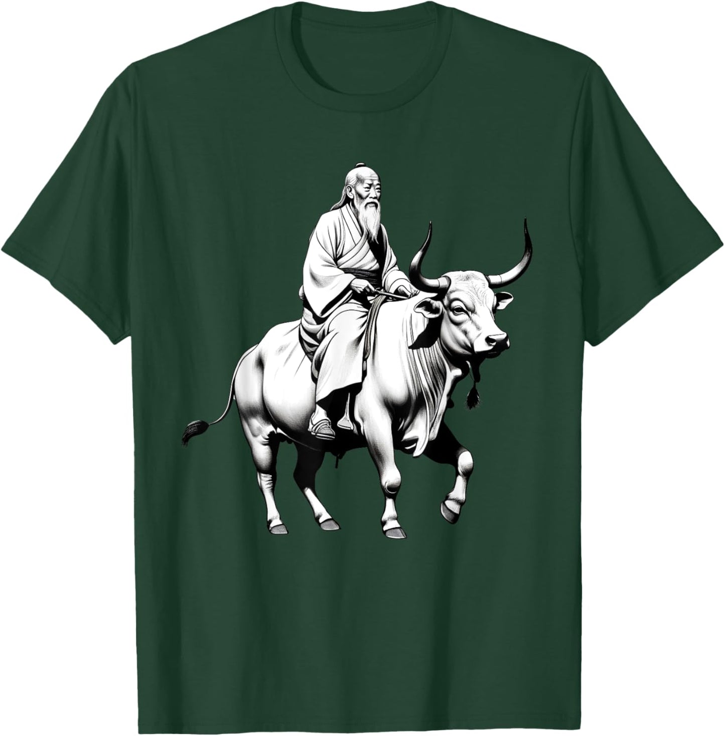 Vintage Spiritual Design Lao Tzu Riding An Ox, Tao Te Ching -Adults, -Kids Grey Short Sleeve Classic Fit Polyester T-Shirt - T-Shirt | Forest