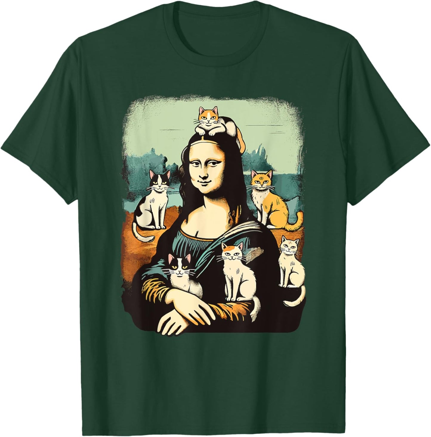 Retro Mona Lisa with Cats Novelty Men Women Kids Funny Cat T-Shirt - T-Shirt | Forest