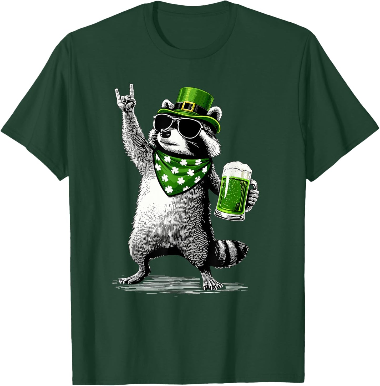 Raccoon St. Patty's Clover Beer Funny St. Patrick's Day T-Shirt - T-Shirt | Forest