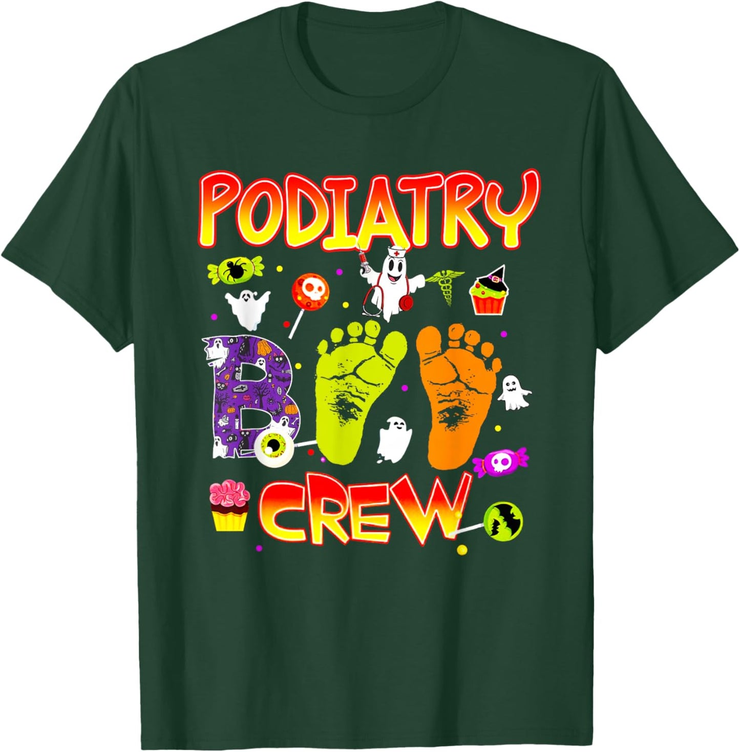 Podiatry Boo Crew Funny Ghost Footprint Halloween Spooky T-Shirt - T-Shirt | Forest