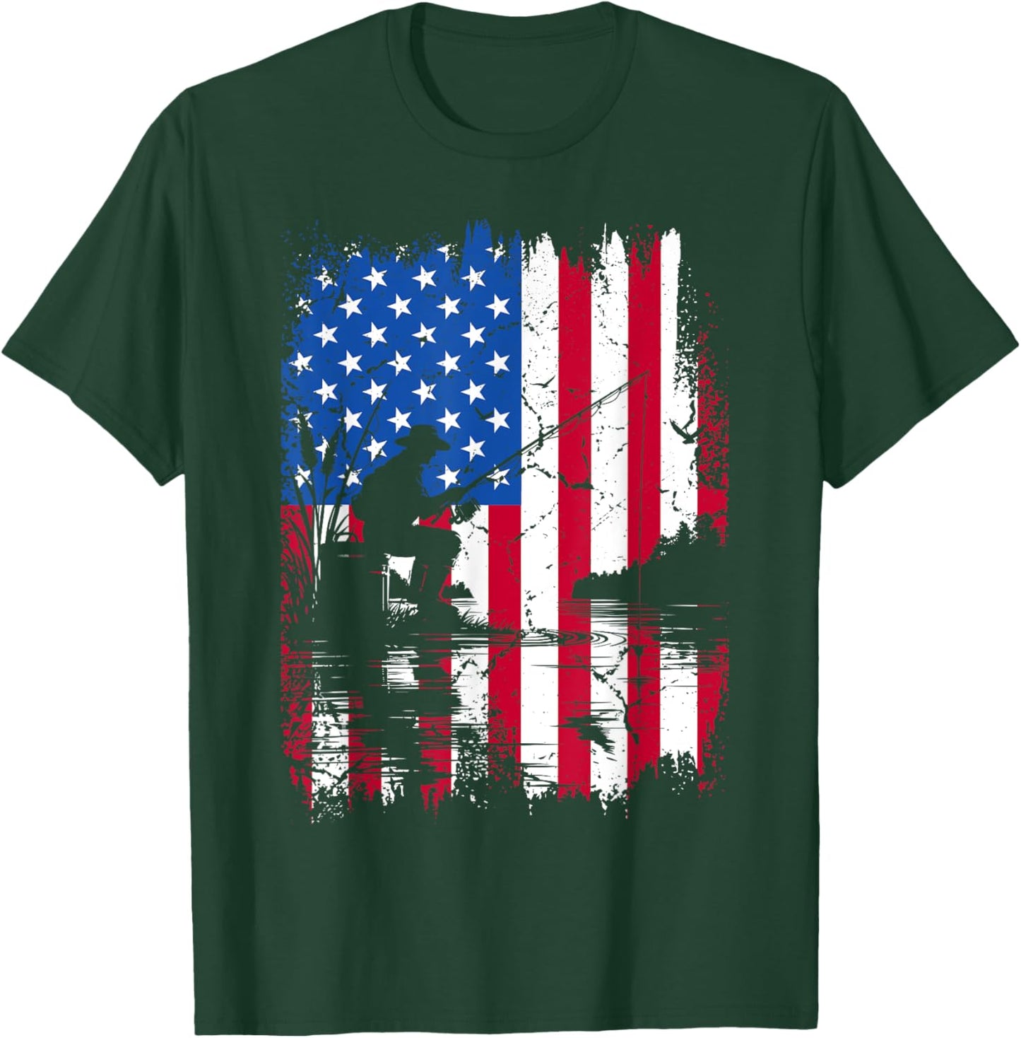 Funny Patriotic Fishermen USA American Flag 4th Of July Men T-Shirt - T-Shirt | Forest