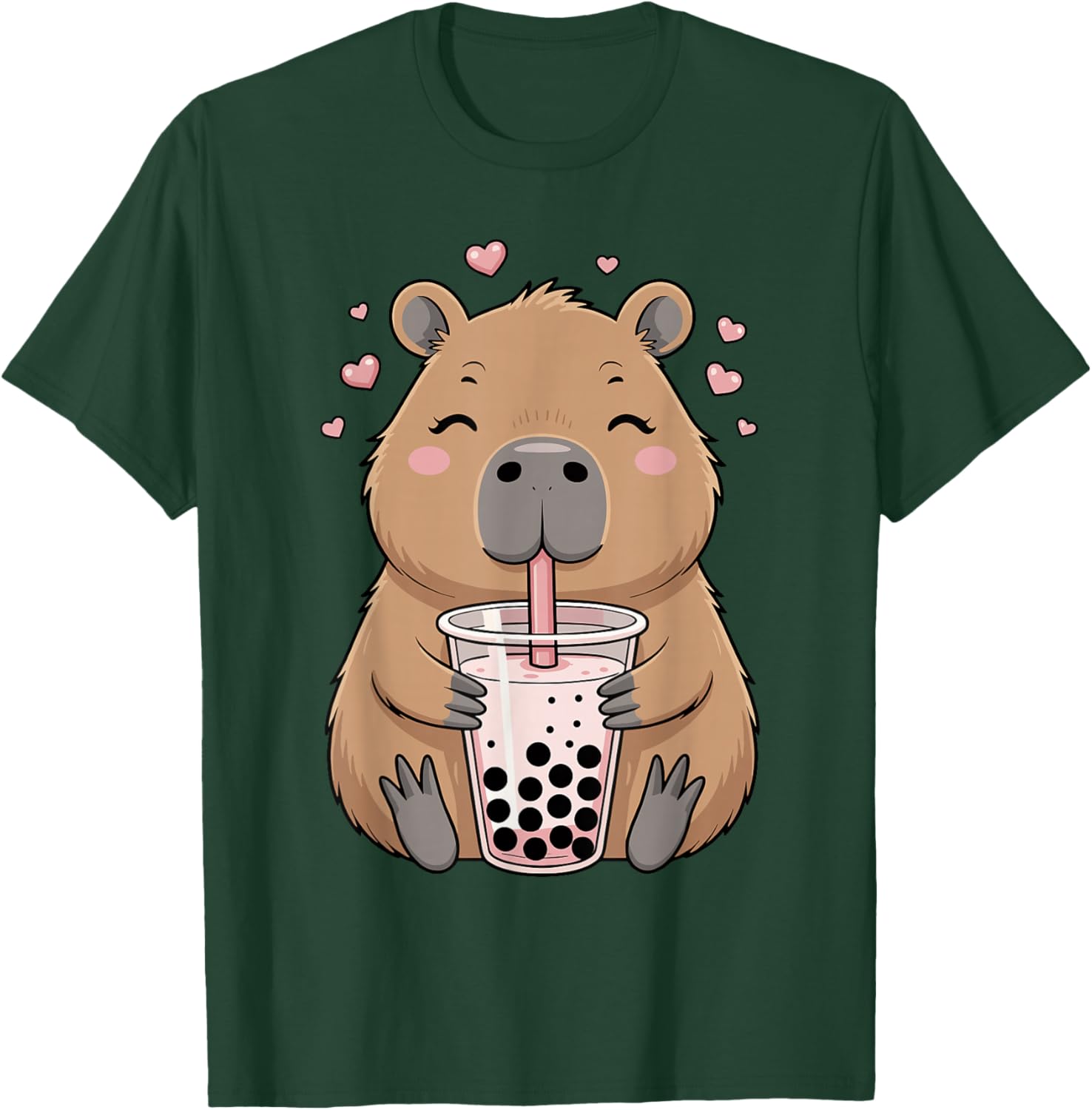 Lovely Bubble Tea Capybara for Girls, Kawaii T-Shirt - T-Shirt | Forest