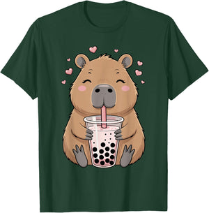 Lovely Bubble Tea Capybara for Girls, Kawaii T-Shirt - T-Shirt | Forest