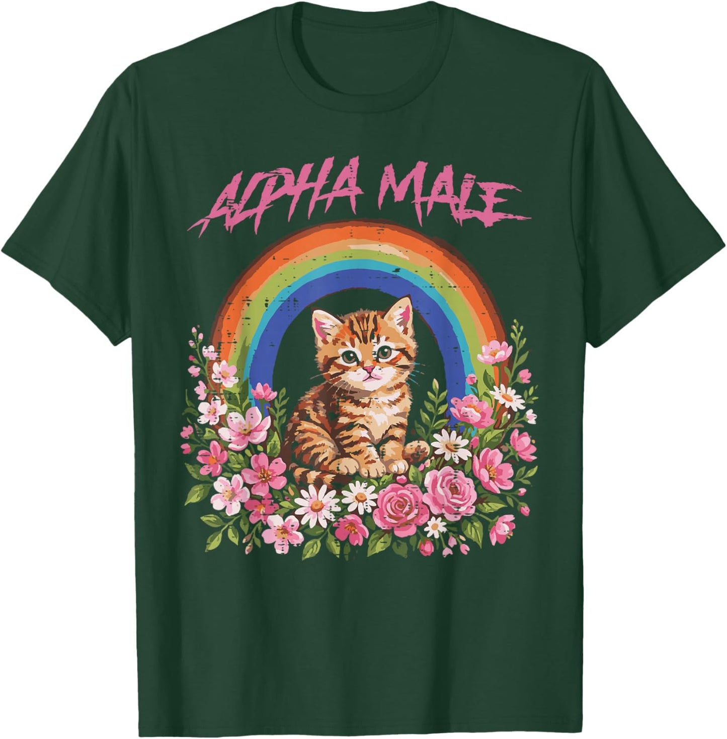Alpha Male Kitten Rainbow Flowers Funny Cat Meme Men Boys T-Shirt - T-Shirt | Forest