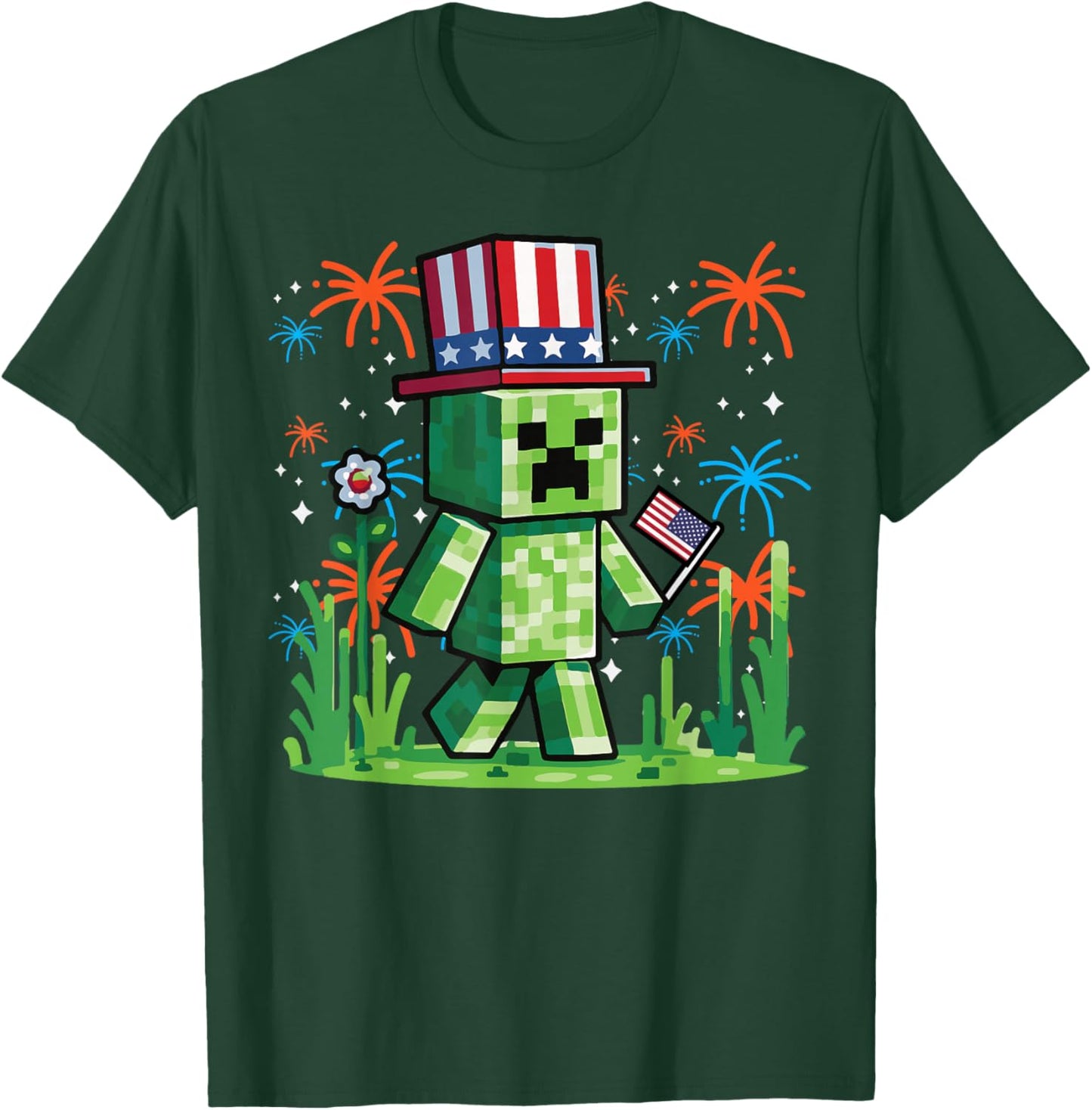 4th of July Gamer Pixel US Flag Gaming Patriotic Boys Kids T-Shirt - T-Shirt | Forest