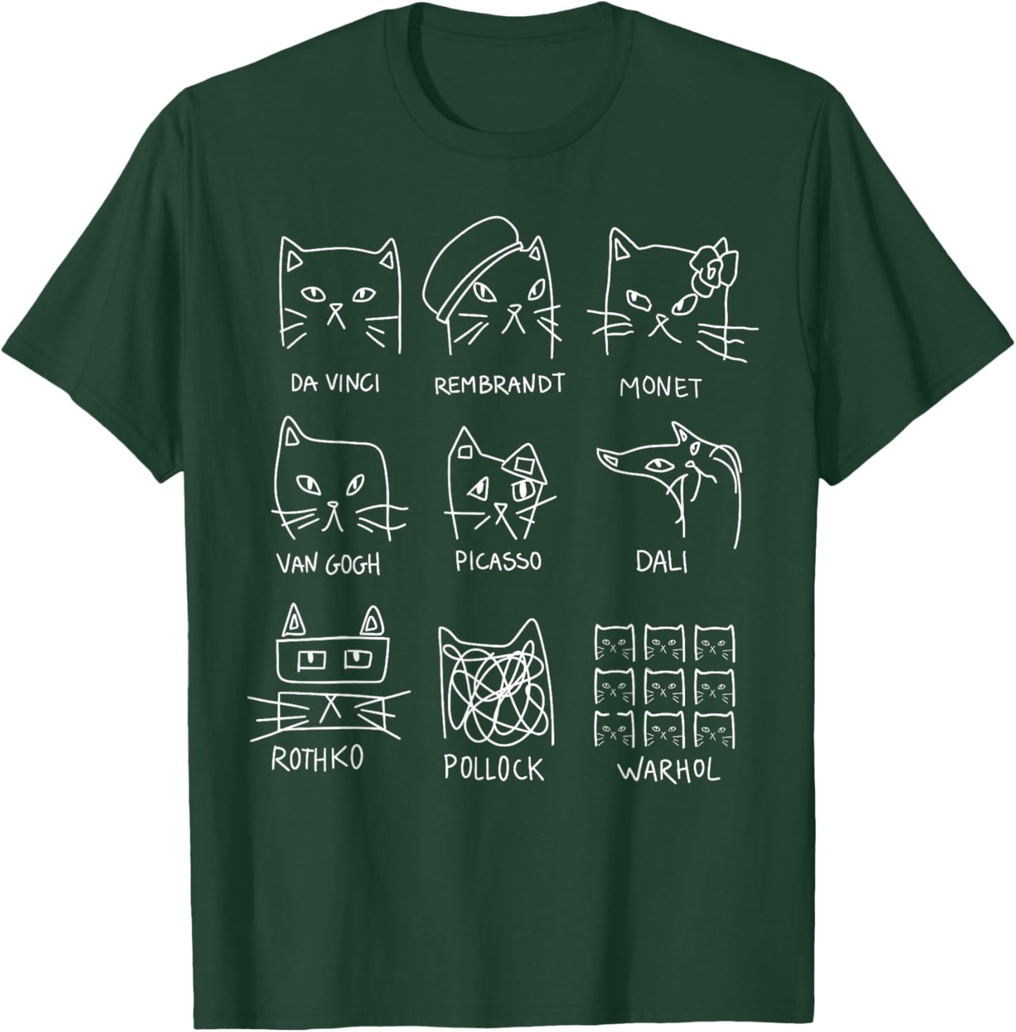 Artistic Cats Funny Cat Minimalist Illustration Art Teacher T-Shirt - T-Shirt | Forest
