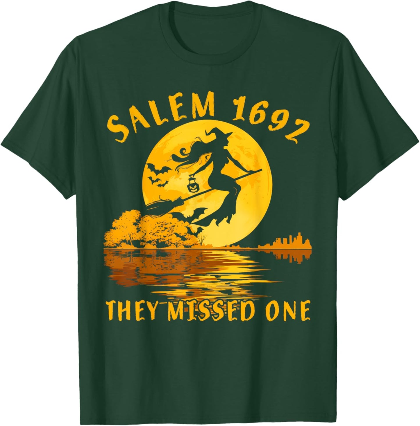 Salem 1692 They Missed One Witch Riding Broom Halloween T-Shirt - T-Shirt | Forest