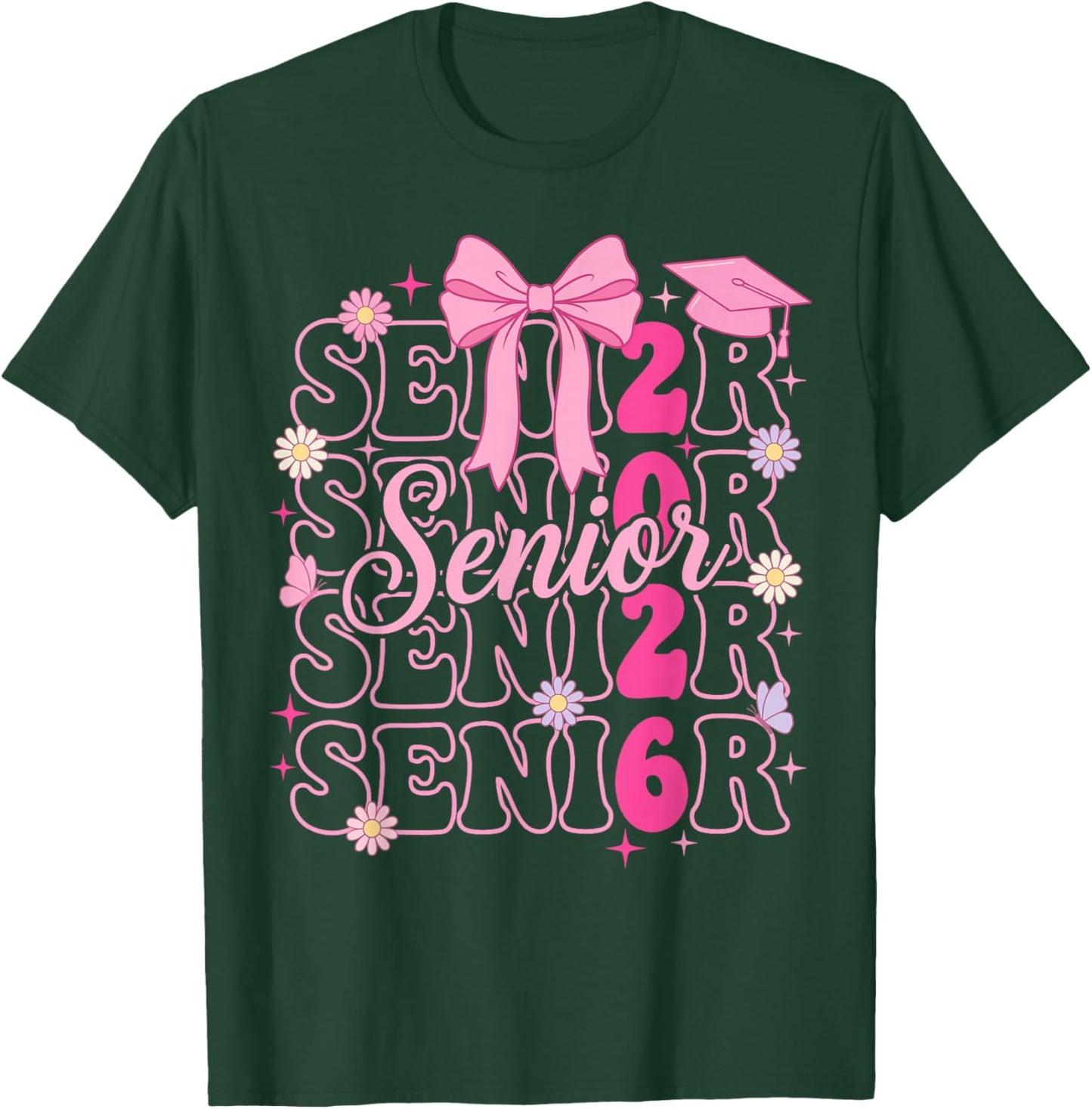 Senior 2026 Class of 2026 Coquette Bow Graduation T-Shirt - T-Shirt | Forest